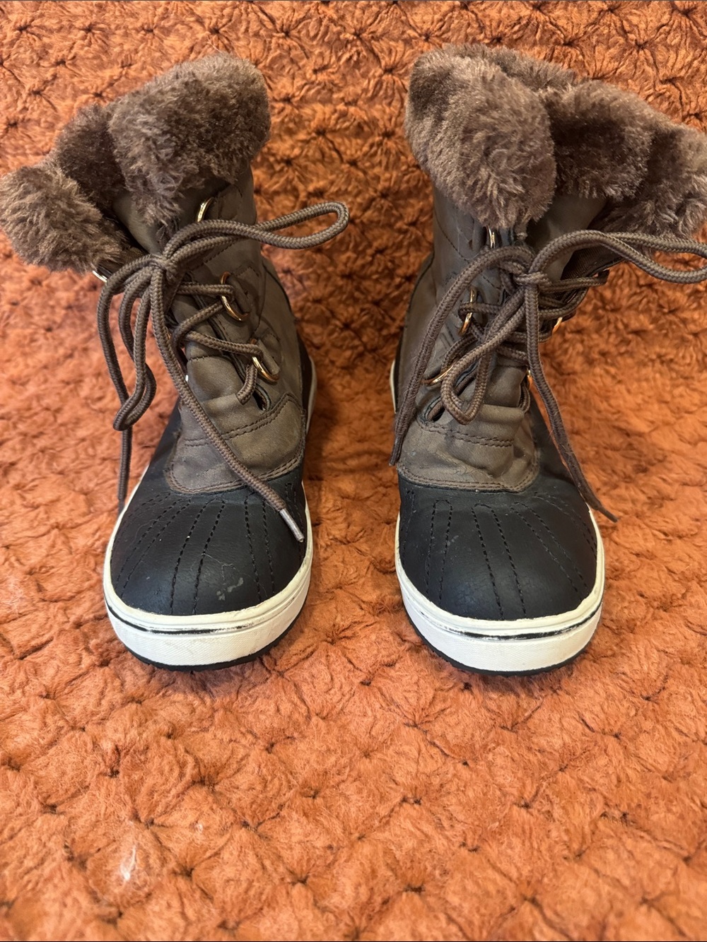 Kids Waterproof Brown Fur-Lined Rain & Snow Boots